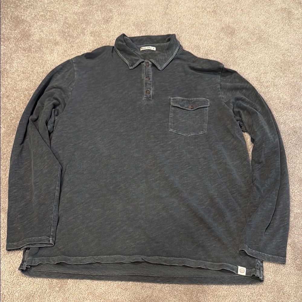 Marine Layer Dark Gray Long Sleeve Polo